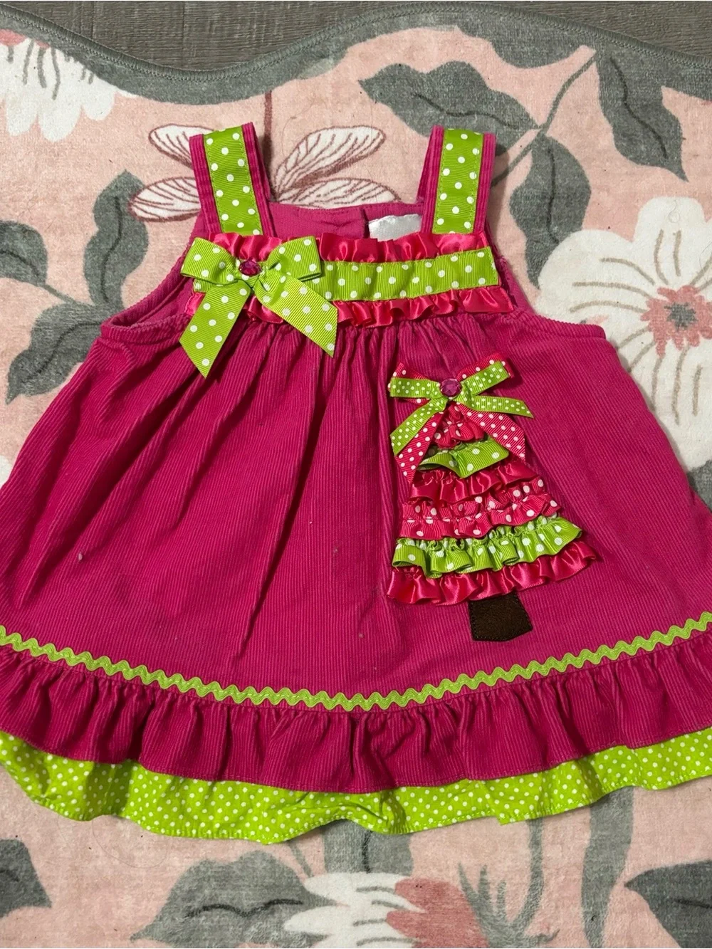 Rare Editions Hot Pink Dress with Lime Green Polka Dot Trim